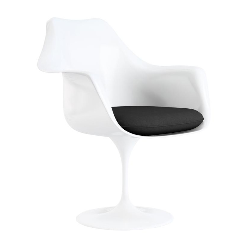 Knoll International - Saarinen Tulip Armlehnstuhl drehbar - weiß/mit Sitzkissen/Bezug schwarz Tonus 128 von Knoll International