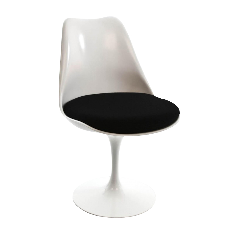 Knoll International - Tulip Stuhl drehbar - weiß/mit Sitzkissen/Bezug schwarz Tonus 128 von Knoll International