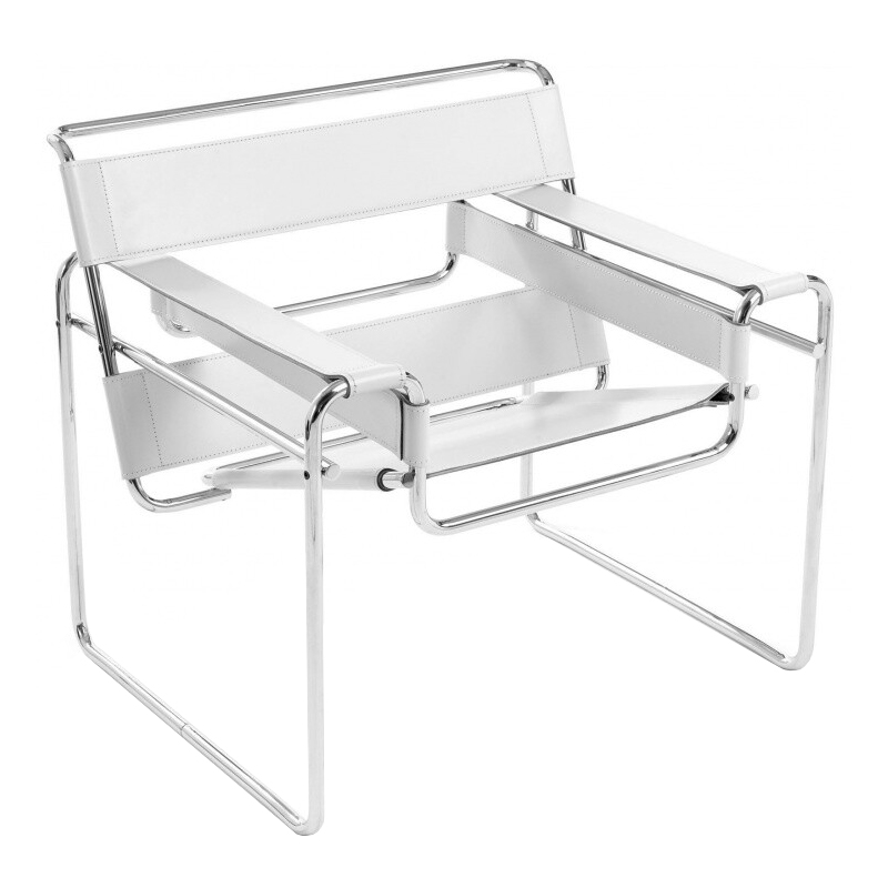 Knoll International - Wassily Marcel Breuer Sessel - weiß /Leder Spinneybeck von Knoll International