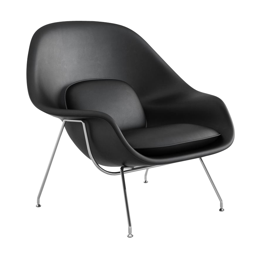 Knoll International - Womb Chair Relax Gestell verchromt Leder - schwarz/Leder Volo VOBLK/BxHxT 105x92x94cm von Knoll International