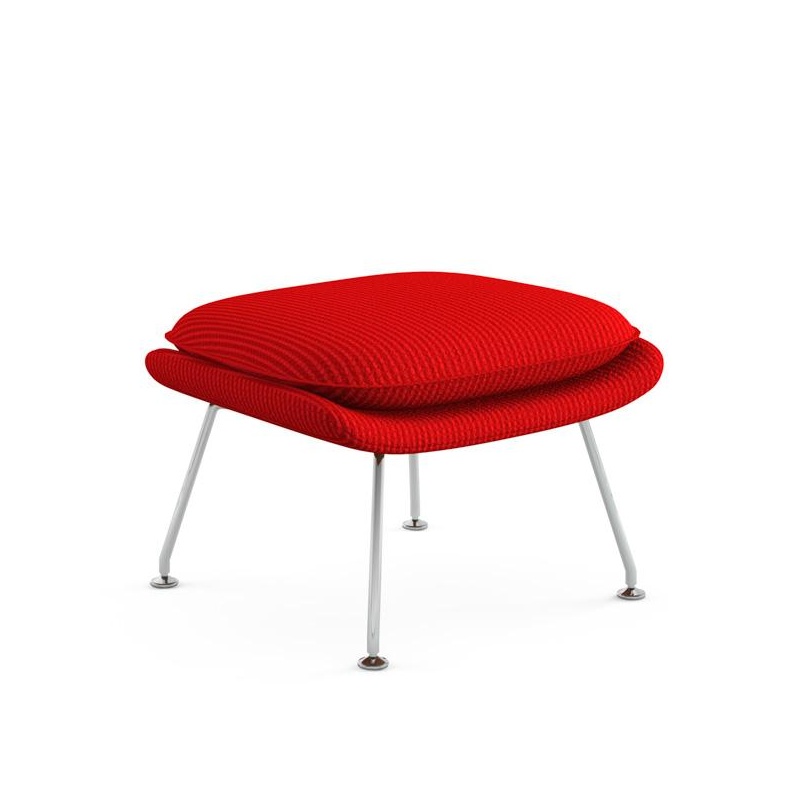 Knoll International - Womb Relax Ottoman / Hocker Gestell verchromt - rot/Stoff Cato Fire Red 19/BxHxT 64x40x51.5cm von Knoll International