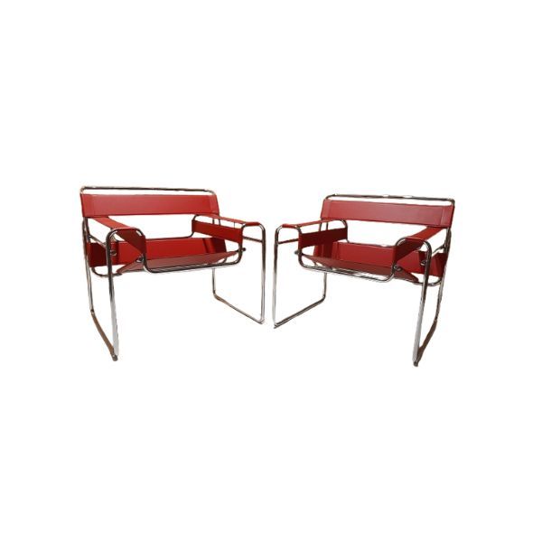 Paar Wassily B3 Stühle aus rotem Leder von Marcel Breuer, Knoll von Knoll