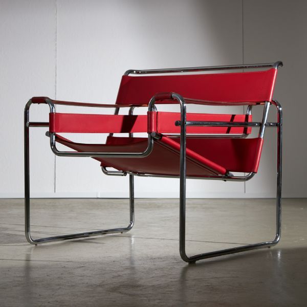 Wassily Stuhl B3 aus rotem Leder von Marcel Breuer, Knoll von Knoll