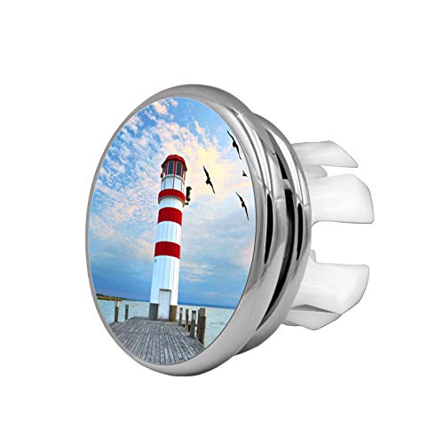 KNOPPO® 2er Set Waschbecken Design Überlauf Abdeckung, Überlaufblende, Überlaufrosette - Mirror Leuchtturm Motiv (chrom) von Knoppo
