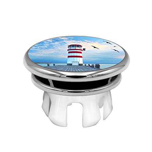 KNOPPO® Waschbecken Überlauf Abdeckung, Überlaufblende, Überlaufrosette - Mirror Leuchtturm Motiv (chrom) von Knoppo