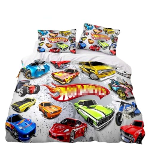 Cartoon Auto Bettwäsche Set Für Kinder Jungen, Wheels Auto Bettbezüge 140x 200 Mit Kissenbezüge 80x80 cm, Kinderbettwäsche (A3,140x200cm + 75x50 cm) von KnorRs