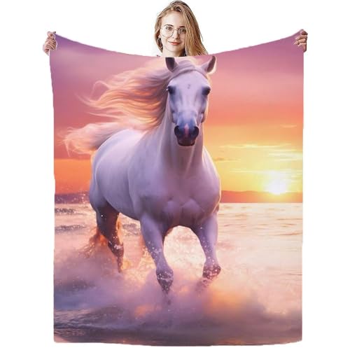 KnorRs Pferd Kuscheldecke Flanell-Fleecedecke, 3D-Design Als Sofadecke Oder Wohndecke, Für Frauen, Mutter Und Erwachsene (T1,100 x 130 cm) von KnorRs