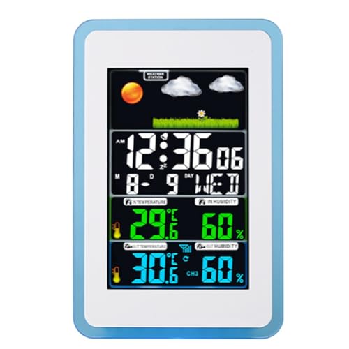 Knoruley Wettervorhersage-Uhr Drahtlose Wetteruhr Geeignet für Innen- und Außenbereich mit Farbdisplay Drahtlose Übertragung Möglich von Knoruley