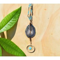 Blaue Achate Rückspiegel-Dekor, Auto-Dekor, Traumfänger-Dekor, Dekoration, Auto-Rückspiegel, Kristall-Dekor, Frühlings-Shopping von KnotTreasuresJewelry