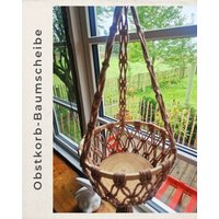 Makramee Korb Mit Baumscheibe - Camping Ideal Für Vanlife Womo Vintage Boho Deko Geschenk Hochzeit Geburtstag Obstkorb Weihnachten von KnotenliebeMilde