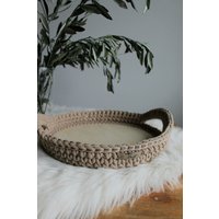 Dekotablett Henkel, Holztablett, Häkeltablett, Rund von KnotenpunktHandmade