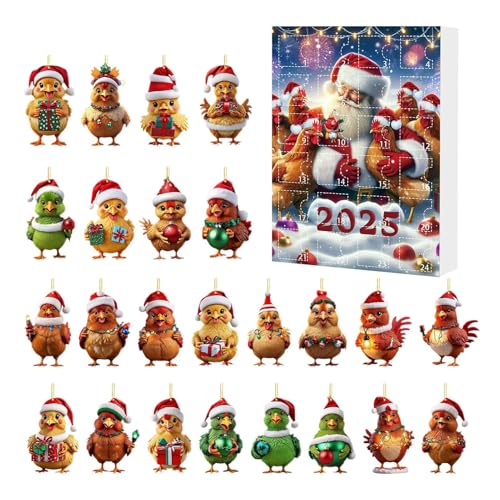 Adventskalender Christbaumschmuck - 24 Tage Weihnachts Countdown Kalender Hühner Ornamente - Tieranhänger Acryl Huhn Figuren Deko für Christbaum Fenster Wand Tür Party Auto Spiegel von Knowlife