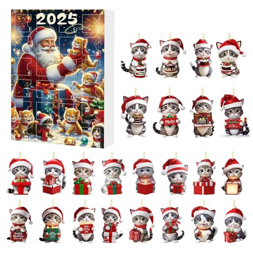 Countdown Bis Weihnachten Kalender,24 Tage Weihnachts Countdown Mit 2D Acryl Süßen Kätzchen Ornamenten - Jahreszeitlicher Adventsschmuck Festliche Deko - Für Frauen Männer Kinder Erwachsene von Knowlife