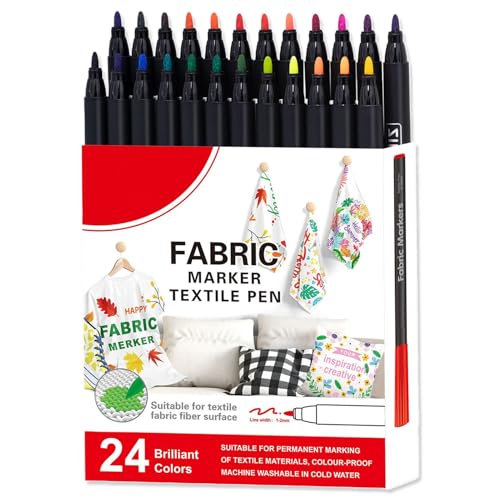 Knowlife Stoffmalfarben Stifte,12/24 Farben Kleidermarker - Waschbare Textilmalstifte Für Baumwolle Heimtextilien Outdoor Stoffbeutel Schuhe Tischdecken Mit Wasserfarben-Effekt von Knowlife