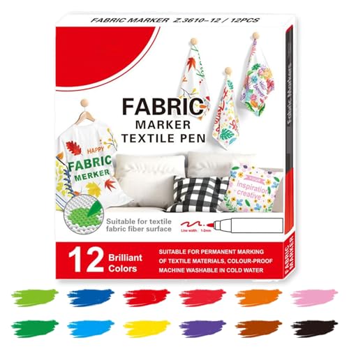 Knowlife Stoffmarker - 12/24 Farben Kleidermarker - Waschbare Textilmalstifte Für Baumwolle Heimtextilien Outdoor Stoffbeutel Schuhe Tischdecken Mit Wasserfarben-Effekt von Knowlife