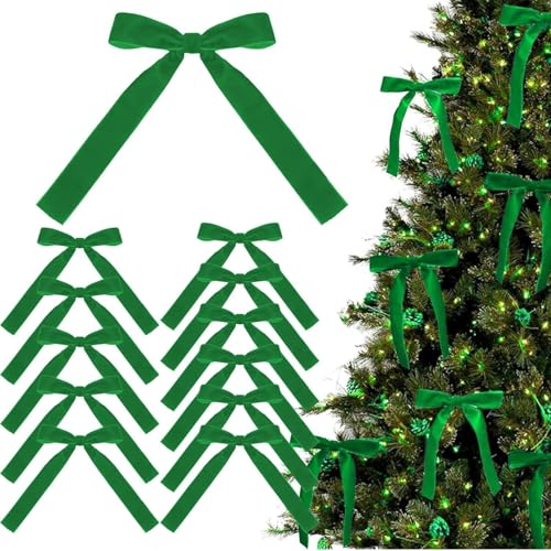 Samtrote Schleifen,Weihnachtsrote Kranzschleife - 12X Weihnachts-Samtschleifen | Tragbare Weihnachtsbaumschleifen aus Samt für Baum-, Haustür-, Kamin-, Treppen- und Girlandendekoration von Knowlife