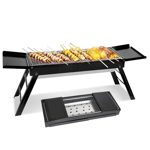 Tragbarer Holzkohlegrill Klappbar - Outdoor Grill Mit Seitentisch | Kleines BBQ Zubehör Für Camping Picknick Garten von Knowlife