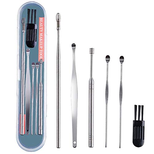 Knowoo Ear Wax Removal Kit, 6 Pcs Ear Pick Ear Tools Set Curette Cleaner for Humans Reusable Ear Cleaner Earwax Remover Tool with Storage Box, Earpick Spiral Ear Wax Remover for Adults Men Women von Knowoo