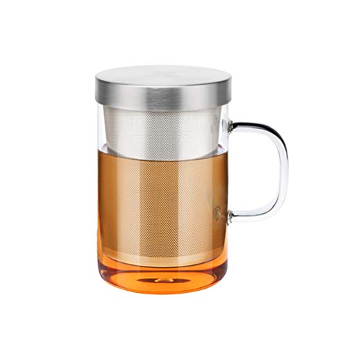 Knowooh Tee Glas mit Sieb und Deckel 450 ml Teebecher aus Borosilikat Trinkglas Set mit Henkel, Glastasse als Geschenk für Losen Tee oder Beutel von Knowooh