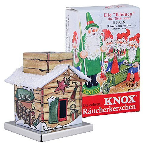 KNOX - Räucherhaus The Little One aus Metall für Räucherkerzen Größe S - Motiv: Sauna - Höhe: ca. 4,5 cm - Inklusive 24 Stück Räucherkerzen - Duftnote: Bunte Mischung von KNOX