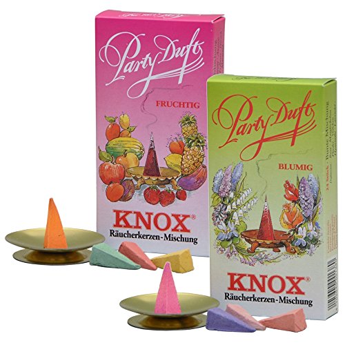 KNOX Räucherkerzen - 2er Set Partydüfte - Duft: blumig und fruchtig - Menge: 48 Stück - enthält 2 Glimmschale - Made in Germany KNOX Räucherkerzen - 2er Set Partydüfte - Duft: blumig und fruchtig - Menge: 48 Stück - enthält 2 Glimmschale - Made in Germany von KNOX