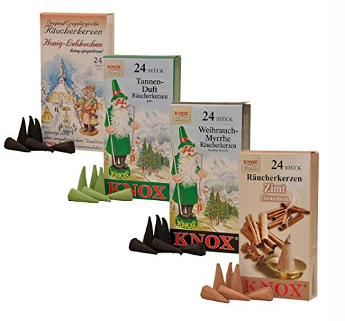 Knox 4er Räucherkerzen Set - Made in Germany - Weihnachten - Honig-Lebkuchen Tanne Weihrauch-Myrrhe Zimt von KNOX
