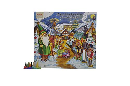 Knox Räucherkerzen Adventskalender – Motiv: Budenzauber - mit 24 himmlischen Räucherkegeln in Größe M – Querformat Maße: 26x24 cm – für Räucherfiguren ab 13 cm - Made in Germany Knox Räucherkerzen Adventskalender – Motiv: Budenzauber - mit 24 himmlischen Räucherkegeln in Größe M – Querformat Maße: 26x24 cm – für Räucherfiguren ab 13 cm - Made in Germany von KNOX