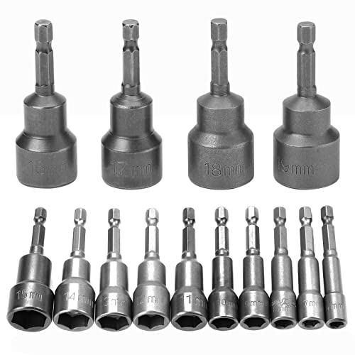 Knpwer 14 Stück Magnetisch Stecknuss Adapte,Stecknuss Set 6-19mm Vanadium Stahl,Magnetische Stecknuss Adapter Bitsatz,Stecknuss Adapter Sechseck Bohrer Stecknuss Nuss adapter von Knpwer