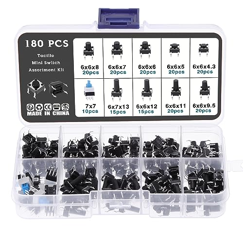 Knpwer 180 Stück 10 Types Taktiler Drucktastenschalter Micro Momentary Tact Sortiment Kit,Button Micro Tactile Switch Knpwer 180 Stück 10 Types Taktiler Drucktastenschalter Micro Momentary Tact Sortiment Kit,Button Micro Tactile Switch von Knpwer