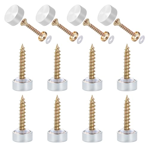 Knpwer 20 Stück 12mm Spiegelschrauben Messingkappe Schraubverschluss Nagel für Spiegel Dekoration,Chrom (Silver, 12mm) von Knpwer