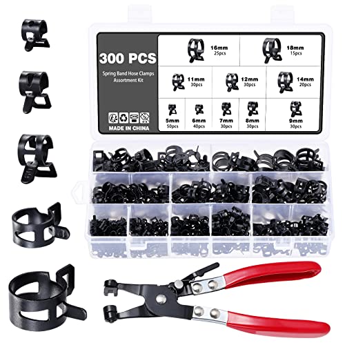 Knpwer 300 Stück Schlauch Federklemme 10 Größen Kraftstoffleitung Schlauchschellen Schlauchschelle Clip Schlauchschellen Verschluss Kraftstoffleitung Schelle 5-18mm,Mit Einer Schlauchklemme Zange von Knpwer