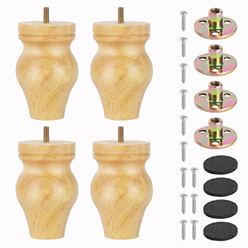 Knpwer 4 Stück 13.4cm/5.2" Möbelfüße Holz Möbelbeine, Massivholz Konisch Beine Aus Eiche für Stühle Schrank Sofa Bett Couch, mit Montageplatten,Schrauben und Filzgleiter von Knpwer