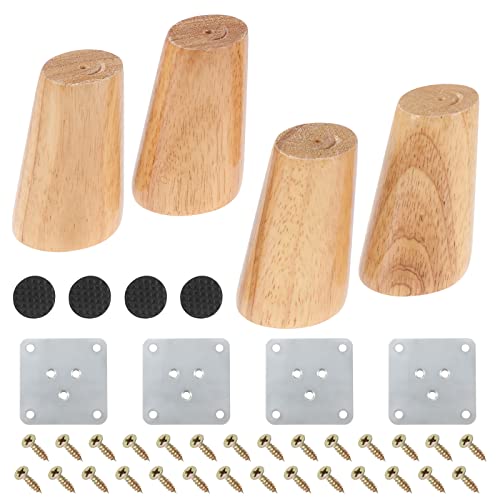 Knpwer 4 Stück 8cm Möbelfüße Holz Möbelbeine, Massivholz Konisch Beine Aus Eiche für Stühle Schrank Sofa Bett Couch, mit Montageplatten,Schrauben und Filzgleiter von Knpwer