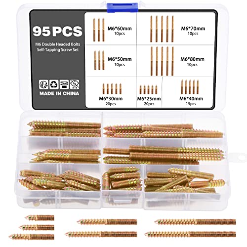 Knpwer 95 Stück M6 Aufhängerschraube Doppelkopfschraube Selbstschneidende Schraube, Doppelkopfschrauben Selbstschneidende Ersatz, Stockschrauben mit Doppelgewinde von Knpwer