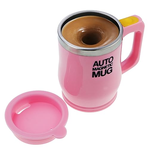 Selbstrührender Kaffeebecher aus Edelstahl, Automatische Magnetische Tasse, Lebensmittelqualität,Selbstmischende Tasse Kaffeetasse (400ml, Rosa) von Knpwer