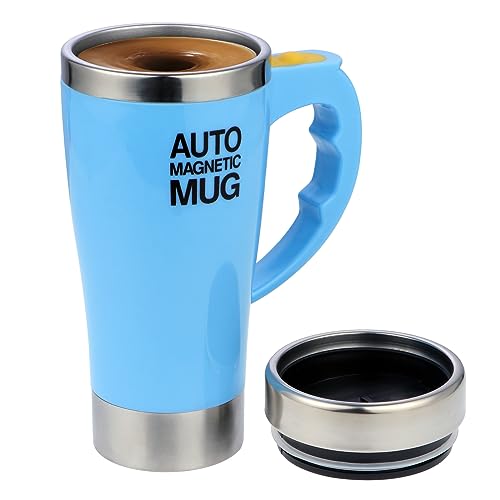 Selbstrührender Kaffeebecher aus Edelstahl, Automatische Magnetische Tasse, Lebensmittelqualität,Selbstmischende Tasse Kaffeetasse (450ml, Blau) von Knpwer