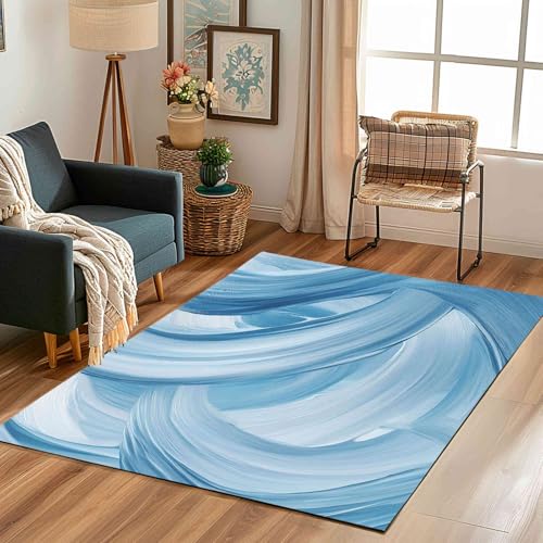 Abstrakt Marmoroptik Teppich Flur Rutschfest Waschbare 140x200 cm, Blau Weiß Linie Wellenmuster Teppiche Weich Kurzflor fur Schlafzimmer Badezimmer Wohnzimmer Kinderzimmer Küche Balkon Esszimmer Abstrakt Marmoroptik Teppich Flur Rutschfest Waschbare 140x200 cm, Blau Weiß Linie Wellenmuster Teppiche Weich Kurzflor fur Schlafzimmer Badezimmer Wohnzimmer Kinderzimmer Küche Balkon Esszimmer von Kntnshac