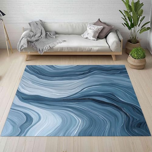 Abstrakt Marmoroptik Teppich Flur Rutschfest Waschbare 140x200 cm, Blau Weiß Linie Wellenmuster Teppiche Weich Kurzflor fur Schlafzimmer Badezimmer Wohnzimmer Kinderzimmer Küche Balkon Esszimmer Abstrakt Marmoroptik Teppich Flur Rutschfest Waschbare 140x200 cm, Blau Weiß Linie Wellenmuster Teppiche Weich Kurzflor fur Schlafzimmer Badezimmer Wohnzimmer Kinderzimmer Küche Balkon Esszimmer von Kntnshac