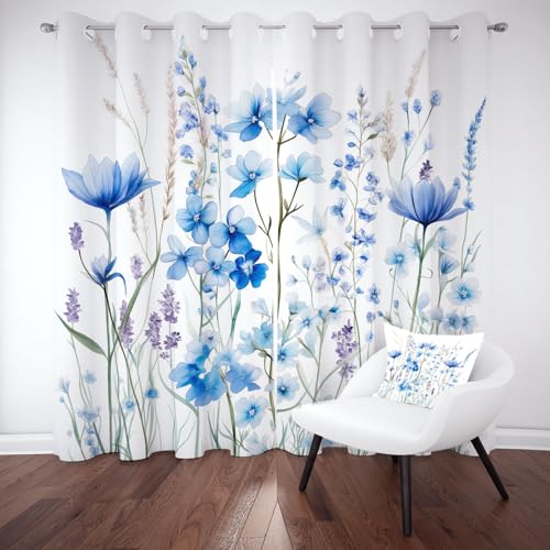 Blaue Blumenmuster Thermo Gardinen mit Ösen, Pastoral Blumenwiese Blackout Curtain fur Schlafzimmer Wohnzimmer, Wildblumen Pflanzen Blätter Schallschutz Vorhänge 2er Set 245 cm Lang 140 cm Breit Blaue Blumenmuster Thermo Gardinen mit Ösen, Pastoral Blumenwiese Blackout Curtain fur Schlafzimmer Wohnzimmer, Wildblumen Pflanzen Blätter Schallschutz Vorhänge 2er Set 245 cm Lang 140 cm Breit von Kntnshac