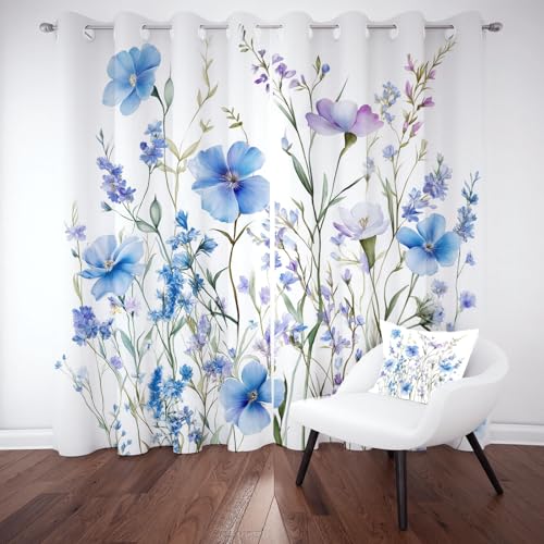 Blaue Blumenmuster Verdunklungsvorhänge Blickdicht, Pastoral Blumenwiese Gardinen mit Ösen, Wildblumen Pflanzen Blätter Schallschutz Vorhang Thermo Wohnzimmer 2er Set 229 cm Lang 168 cm Breit Blaue Blumenmuster Verdunklungsvorhänge Blickdicht, Pastoral Blumenwiese Gardinen mit Ösen, Wildblumen Pflanzen Blätter Schallschutz Vorhang Thermo Wohnzimmer 2er Set 229 cm Lang 168 cm Breit von Kntnshac