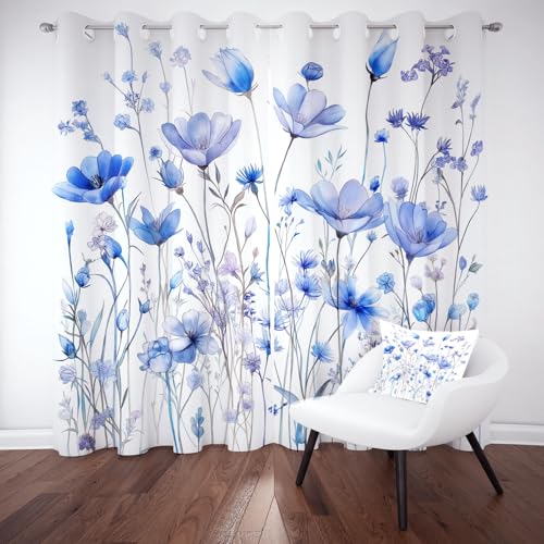Blaue Mohnblume Gardinen Blickdicht, Pastoral Blumenwiese Thermo Verdunklungsvorhänge, Wildblumen Pflanzen Blätter Vorhäng Schlafzimmer mit Ösen 2er Set Schallschutz, Curtains Living Room 166x75 cm Blaue Mohnblume Gardinen Blickdicht, Pastoral Blumenwiese Thermo Verdunklungsvorhänge, Wildblumen Pflanzen Blätter Vorhäng Schlafzimmer mit Ösen 2er Set Schallschutz, Curtains Living Room 166x75 cm von Kntnshac