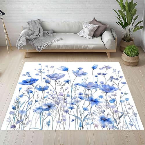Blaue Mohnblume Schmutzfangmatte Eingangsteppich 40x60 cm, Pastoral Blumenwiese Wildblumen Pflanzen Blätter Kleiner Teppich Rutschfest Waschbare fur Schlafzimmer Badezimmer Kinderzimmer Wohnzimmer Blaue Mohnblume Schmutzfangmatte Eingangsteppich 40x60 cm, Pastoral Blumenwiese Wildblumen Pflanzen Blätter Kleiner Teppich Rutschfest Waschbare fur Schlafzimmer Badezimmer Kinderzimmer Wohnzimmer von Kntnshac