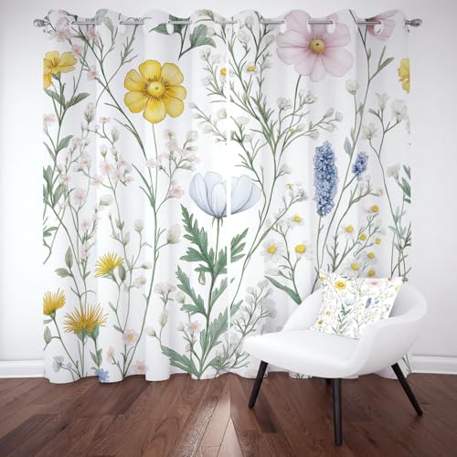 Blumenwiese Gardinen Blickdicht, Pastoral Blumenwiese Thermo Verdunklungsvorhänge, Wildblumen Pflanzen Blätter Vorhäng Schlafzimmer mit Ösen 2er Set Schallschutz, Curtains Living Room 166x75 cm Blumenwiese Gardinen Blickdicht, Pastoral Blumenwiese Thermo Verdunklungsvorhänge, Wildblumen Pflanzen Blätter Vorhäng Schlafzimmer mit Ösen 2er Set Schallschutz, Curtains Living Room 166x75 cm von Kntnshac