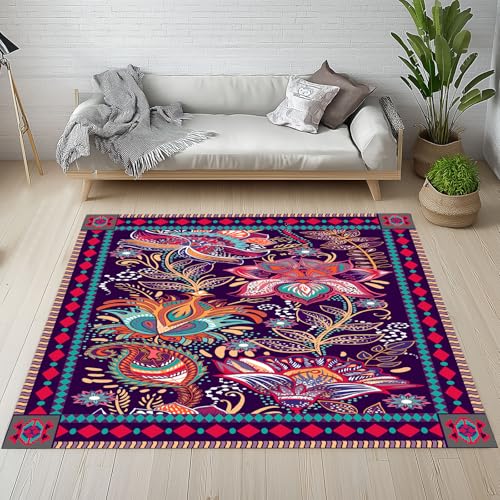 Bohemian Blumen Blatt Teppich Wohnzimmer Flur Rutschfest Waschbare, Geometrische Raute Abstrakt Blumenmuster Teppiche Kurzflor fur Schlafzimmer Badezimmer Kinderzimmer Küche Balkon 120x170 cm Bohemian Blumen Blatt Teppich Wohnzimmer Flur Rutschfest Waschbare, Geometrische Raute Abstrakt Blumenmuster Teppiche Kurzflor fur Schlafzimmer Badezimmer Kinderzimmer Küche Balkon 120x170 cm von Kntnshac