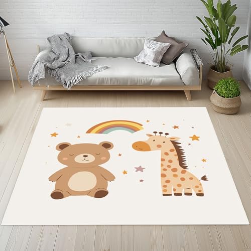 Cartoon Bär Giraffe Teppiche Kurzflor Rutschfest Waschbare 200x200 cm, Regenbogen Stern Süße Tiermotiv Teppich Weich fur Schlafzimmer Badezimmer Kinderzimmer Küche Balkon Wohnzimmer Esszimmer Cartoon Bär Giraffe Teppiche Kurzflor Rutschfest Waschbare 200x200 cm, Regenbogen Stern Süße Tiermotiv Teppich Weich fur Schlafzimmer Badezimmer Kinderzimmer Küche Balkon Wohnzimmer Esszimmer von Kntnshac