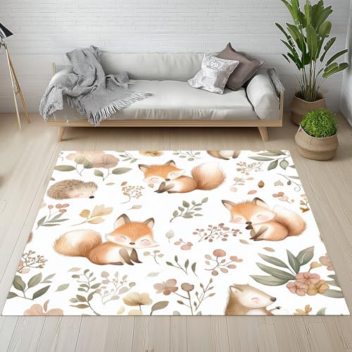 Cartoon Tiere Fuchs Igel Schmutzfangmatte Rutschfest Waschbare, Süßer Waldtiere Pflanzen Blätter Blumen Eingangsteppich Kleiner Teppich fur Wohnzimmer Schlafzimmer Küche Kinderzimmer 50x80 cm Cartoon Tiere Fuchs Igel Schmutzfangmatte Rutschfest Waschbare, Süßer Waldtiere Pflanzen Blätter Blumen Eingangsteppich Kleiner Teppich fur Wohnzimmer Schlafzimmer Küche Kinderzimmer 50x80 cm von Kntnshac