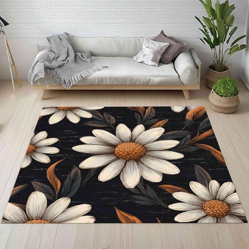 Gänseblümchen Blumen Teppiche Kurzflor Rutschfest Waschbare 200x200 cm, Vintage Floral Handgezeichnet Blüten Teppich Weich fur Schlafzimmer Badezimmer Kinderzimmer Küche Balkon Wohnzimmer Esszimmer Gänseblümchen Blumen Teppiche Kurzflor Rutschfest Waschbare 200x200 cm, Vintage Floral Handgezeichnet Blüten Teppich Weich fur Schlafzimmer Badezimmer Kinderzimmer Küche Balkon Wohnzimmer Esszimmer von Kntnshac