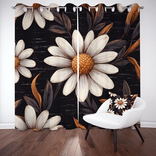 Gänseblümchen Blumen Verdunklungsvorhänge Schallschutz, Vintage Floral Ösenvorhang Schlafzimmer, Handgezeichnet Blüten Gardinen Blickdicht Thermo Kälteschutz Wohnzimmer Vorhänge 2er Set 300x140 cm Gänseblümchen Blumen Verdunklungsvorhänge Schallschutz, Vintage Floral Ösenvorhang Schlafzimmer, Handgezeichnet Blüten Gardinen Blickdicht Thermo Kälteschutz Wohnzimmer Vorhänge 2er Set 300x140 cm von Kntnshac