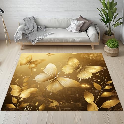 Gold Schmetterling Teppich Flur Rutschfest Waschbare 80x150 cm, Wunderschön Dekorieren Anmut Insekten Blumen Teppiche Kurzflor fur Schlafzimmer Badezimmer Kinderzimmer Wohnzimmer Küche Balkon Gold Schmetterling Teppich Flur Rutschfest Waschbare 80x150 cm, Wunderschön Dekorieren Anmut Insekten Blumen Teppiche Kurzflor fur Schlafzimmer Badezimmer Kinderzimmer Wohnzimmer Küche Balkon von Kntnshac