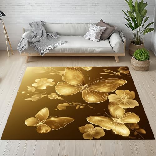 Goldener Schmetterling Teppich Wohnzimmer 200x300, Anmut Insekten Blumen Modern Luxus Teppiche Kurzflor Rutschfest Waschbare Weich fur Schlafzimmer Badezimmer Kinderzimmer Küche Balkon Esszimmer Goldener Schmetterling Teppich Wohnzimmer 200x300, Anmut Insekten Blumen Modern Luxus Teppiche Kurzflor Rutschfest Waschbare Weich fur Schlafzimmer Badezimmer Kinderzimmer Küche Balkon Esszimmer von Kntnshac
